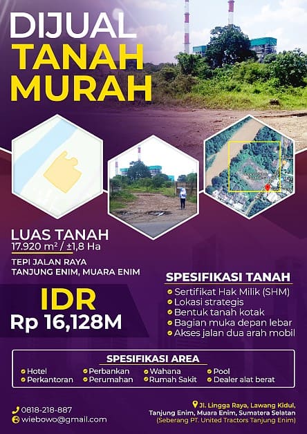 Jual Tanah Murah Luas di Tanjung Enim Muara Enim Sumatera Selatan
