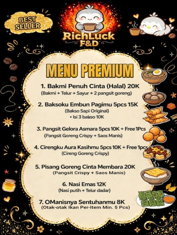 RichLuck F&D Bekasi: Nikmati Aneka Makanan dan Minuman Premium dengan Nama Menu Unik dan Harga Bersahabat